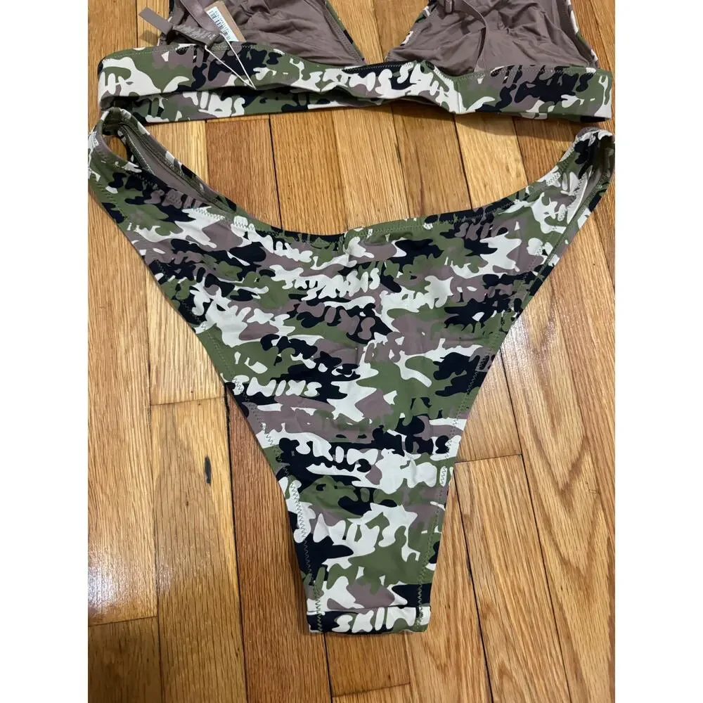 Skims Size 4X Swim Swimsuit Camo Print Bikini Set logo camo cheeky tanga NWT